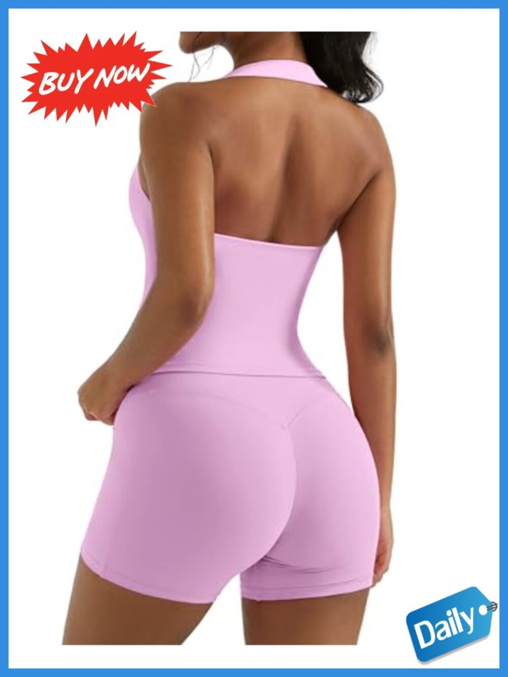 OMKAGI Halter Sports Bra Tank Top and Biker Shorts Set Nylon Spandex